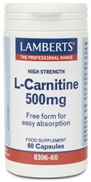 L-Carnitine Συμπλήρωμα Διατροφής με Καρνιτίνη 500mg 60 κάψουλες Lamberts